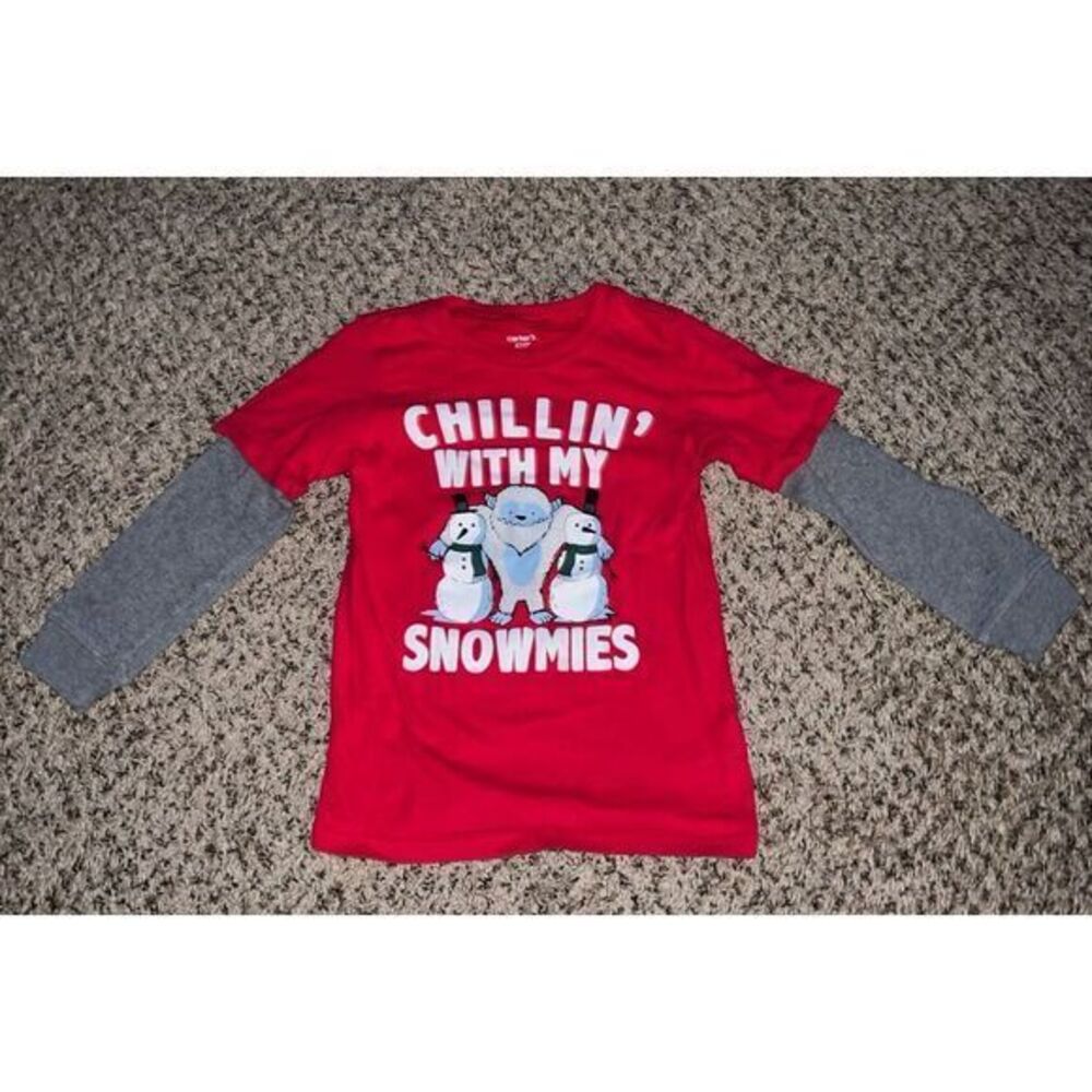Carter's Boys Red "Chillin' with my snowmies" long sleeve‎ shirt size 7